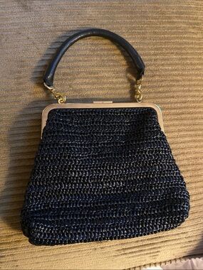 Clare V black Woven Frame Top-Handle Clutch